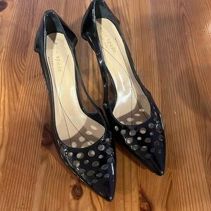 Kate Spade Perforated Patent Leather Sling Back Point Toe Kitten Heels Italy 7.5